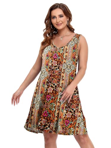 Image of BELAROI Women Casual Summer Dresses Plus Size Sundress V Neck Swing Tank Dress Sleeveless Criss-Cross Beach Cover Ups Pockets
