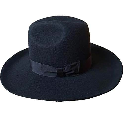 Black Israel Jewish Hat Wool Hasidic Jew Fedora Cap Wide Brim 10cm 4 in (Also in Grey Brim 12 cm)
