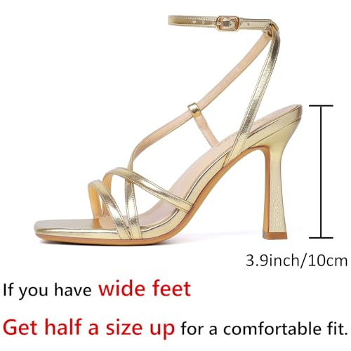 Image of RIBONGZ Block Heels Prom Heeled Sandals for Women Chunky Square Open Toe Strappy High Heels Ankle Strap Wedding Bridal Shoes High Heel Sandals for Party Dress