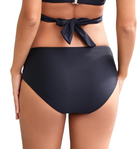 COCOPEAR Full Coverage Bikini Bottoms for Women Mid Rise Bathing Suit Bottoms for Women Ruched Tummy Control Swim Bottoms3