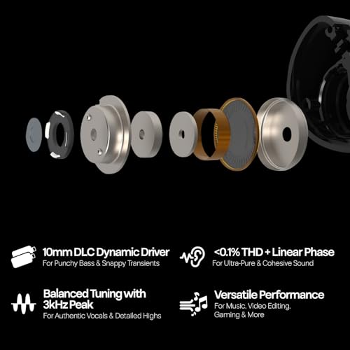 Image of Linsoul Kiwi Ears Belle 10mm DLC Dynamic Driver in-Ear Monitor, HiFi Wired Earbuds with Dual Silver-Plated Cables, Professional IEM for Stage Performance /Gaming /Music Production (with MIC, Black)