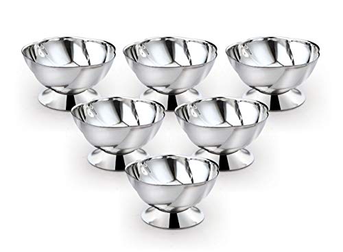 Image of Expresso Stainless Steel Solid Flower Design Dessert Cups & Serving Bowl for Ice Cream /Salad /Fruit /Pudding, (Silver) -Set of 6-150 ml