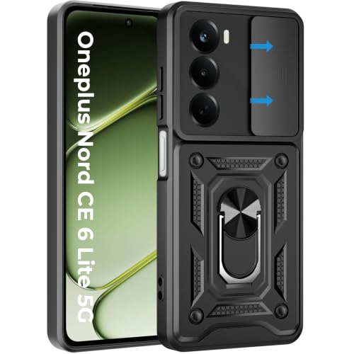 Image of A rtistque Armor Bumper Back Case Cover for OnePlus Nord CE 6 Lite 5G | Ring Holder & Inbuilt Stand | Sliding Camera Cover | Shockproof Protective Design | CE 6 Lite Back Cover - Black