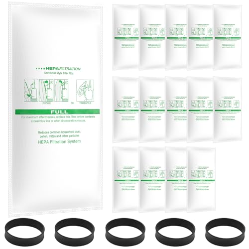 15 + 5 Pack Compatible with Vacuums 204811 Micron Magic Hepa Filter Plus Bags Universal Hepa Cloth Bags and Belts 301291 for F-Style and Twist-Style, and All Models Generation 4 - Sentria II