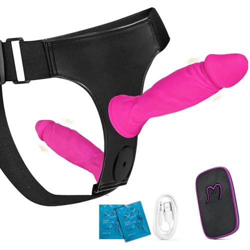 2 in 1 Strap on Dildo with Remote Control, 7 & 5 Inch Double Dildo with 10 Vibration Frequencies, Couples & Gay Sex Toys, Anal Toy for Men & Women (Rose)