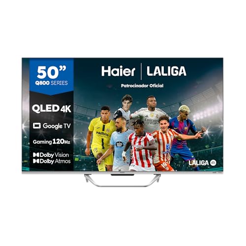 Haier QLED 4K UHD H50Q800UX, 50', Smart TV, Google TV, Dolby Atmos y Dolby Vision, HDR 10, Smart Remote Control, Google Assistant, Bluetooth 5.1, DBX TV, HDMI 2.1 x 4, Sin Marcos, 2024