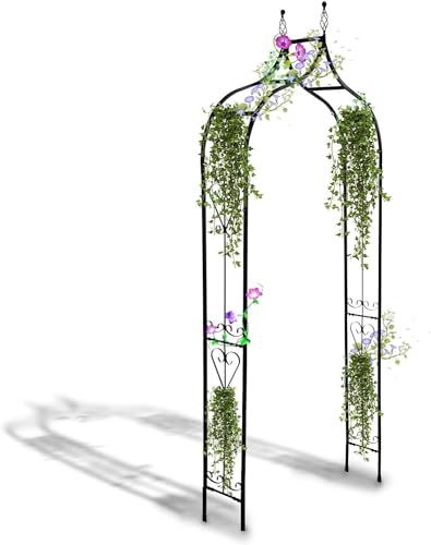 SCENDOR Garden Arch Trellis 14.2' L x 46.5' W x 98.4' H, Black Iron Arbor, Courtyard Arbor Trellis for Various Climbing Plants Rose, Outdoor Archway Wedding Ceremony Party