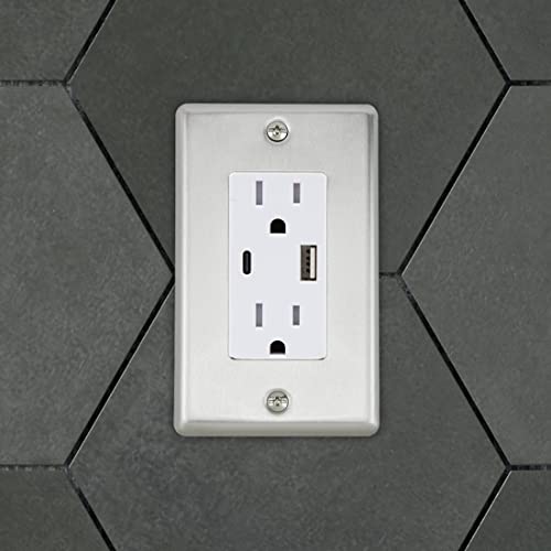 Maxxima 10 Pack 1 Gang Decorative Outlet Wall Plate, Stainless Steel, Standard Size (Pack Of 10) #TOP2