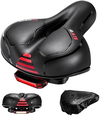 YOUNGDO Sillín Bicicleta, Sillín de Bicicleta con Luz Trasera, Sillin Bici Ergonómico, Asiento de Bicicleta, Cómodo, para Bicicleta Urbana/Bicicleta de Carretera/Bicicleta de Montaña/Ebike