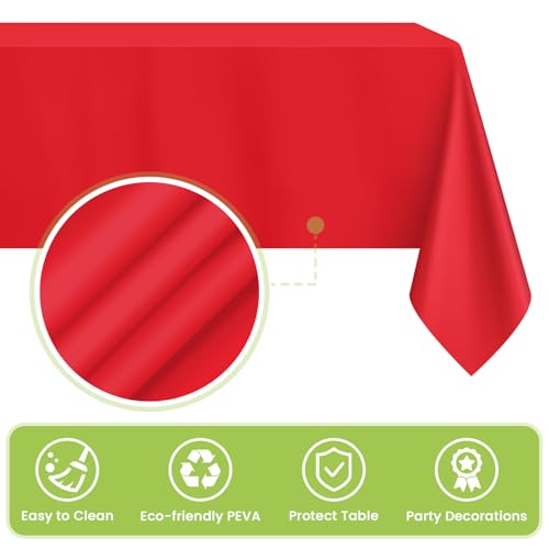 Image of Mulbozy 4 Pcs Red Plastic Table Cloth Disposable, 54 x108 Inch