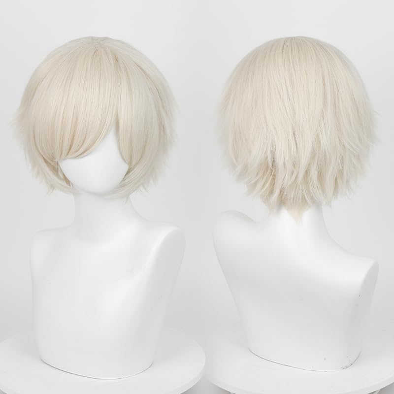 Image of LABEAUTE Unisex Short Light Gold Cosplay Wig Male Man Woman With Bangs Anime Fluffy Cosplay Hair Wigs for Party and Halloween for Gift + Free Cap