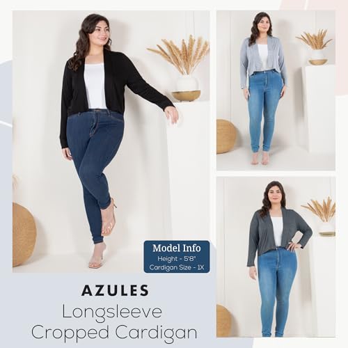 Image of Azules Cropped Cardigan for Women, Open Front Drape Lightweight Sweater Long Sleeves Women's Cardigans