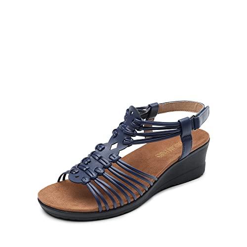 Image of DREAM PAIRS Women's Comfortable Strappy Low Heel Open Toe Slip-On Wedge Sandals Arch Support for Summer Dressy Shoes