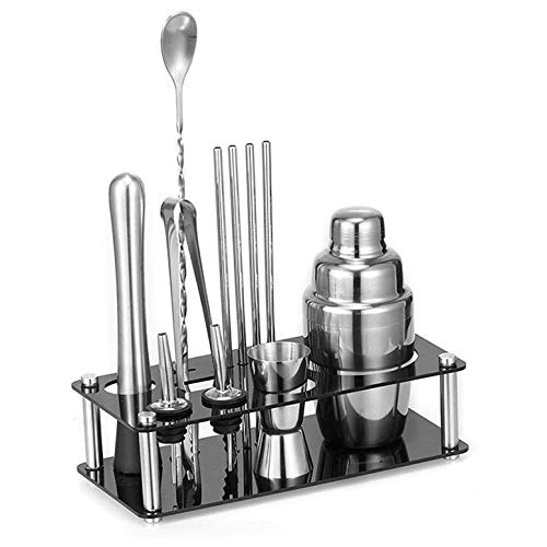 Kit de Bartender con Soporte Acrílico y Coctelera de Acero Inoxidable 350ml