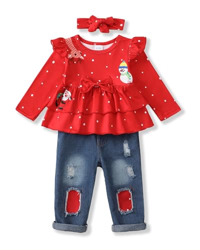 Image of Baby Girl Clothes Toddler Girls Winter Outfits Infant Clothing Ruffle Top Denim Pants Jeans Cute Fall Outfit Set