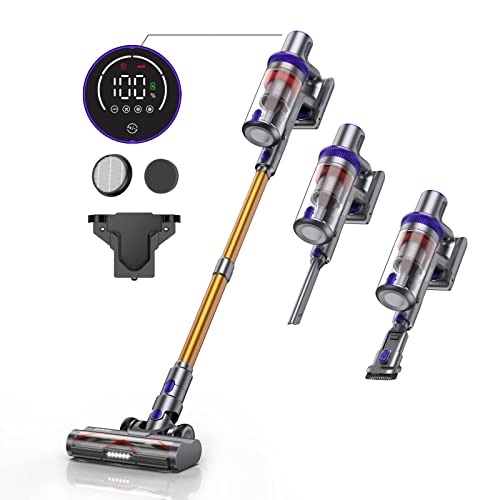 Laresar Aspirapolvere Senza Fili 400W/33000pa Scopa Elettrica con Display Touch Autonomia 50 Minuti, Anti-Avvolgimento, Pulizia dei Bordi, 1.5L【Elite 3】