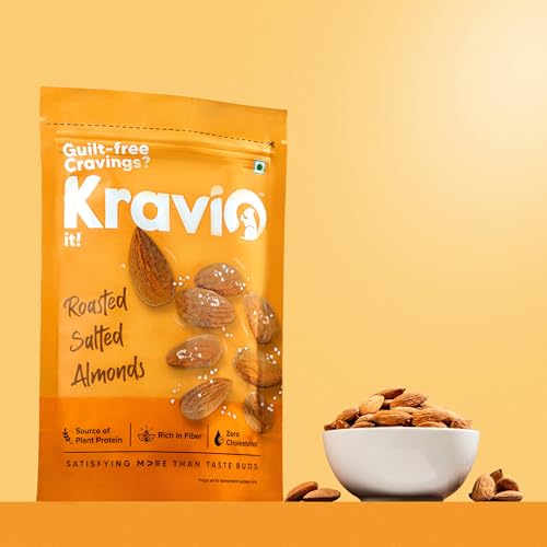 Image of Kravio Premium Roasted Salted Almonds (2 X 200g) | Zero Cholesterol Natural Whole California Badam Nuts & Dry Fruits | Rich in Protein, Roasted Crunchy Delicious Healthy Snacks