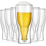 Meanplan 6 Pcs 15.5 oz Double Wall Insulated Beer Glass Clear Pub Mug Insulated Borosilicate Freezable Upside Down Design Beer Glasses Cup for Drinking Lovers Bar