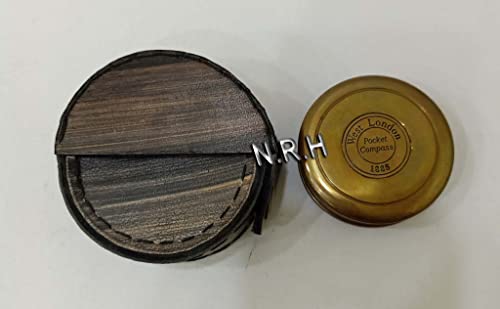 Brújula marina con estuche de cuero grabado miniatura 5