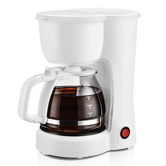 White 5-Cup Coffee Maker Machine Plastic Construction Automatic Shut-Off Removable Filter Basket Keep-Warm Function