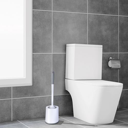 Image of Toilet Brush and Holder Set, Household Essentials, Suspendable Toilet Bowl Brush with Soft Bristle Round Head Bathroom Decor 3 Pack White
