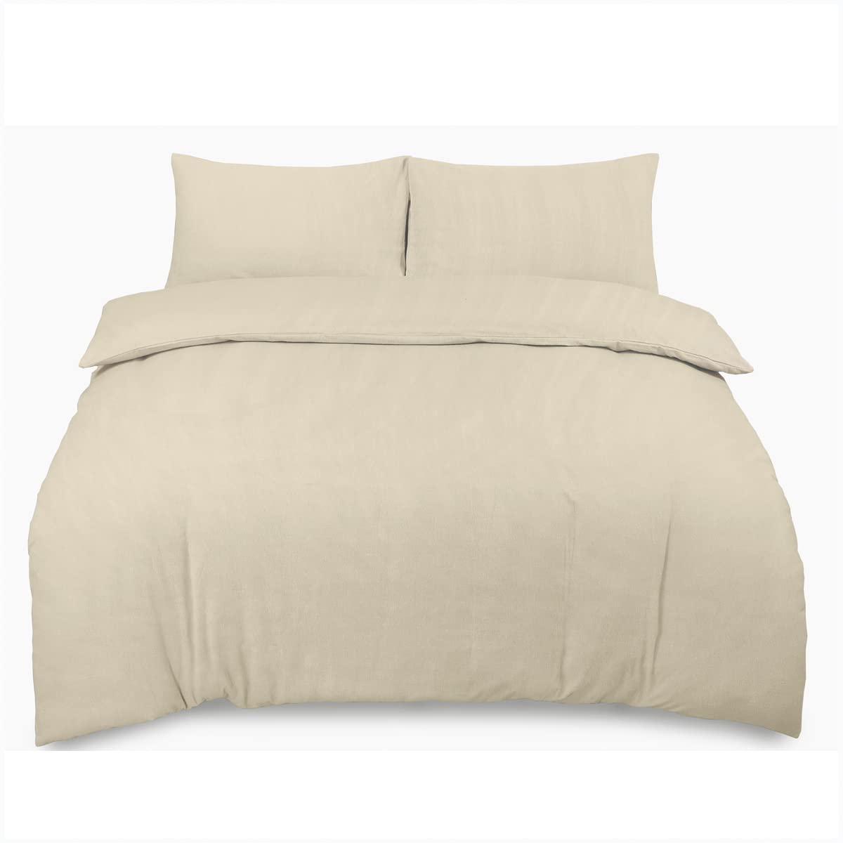 GC GAVENO CAVAILIA Flannelette Duvet Cover Double Cream, Plain Dyed Flannel Bedding, Reversible Brushed Cotton Quilt Covers