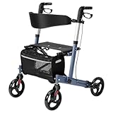 Lightweight Folding Rollator, Heavy Duty Mobility Walker with 4 Wheels and Storage Bag, Wheeled Walkers Frame Easy Folded, Hand Brake, 300LBS Weight Capacity 7 Levels Adjustable Heights (Blue)