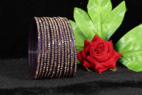 Image of NMII Glass with Zircon Gemstone and Beads Studdded Glossy Finished Traditional Bangle Set For Women and Girls
