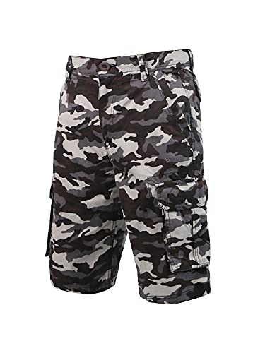 COEVALS CLUB Men's Outdoor Work Relaxed Fit Multi-Pocket Cotton Solid Camouflage Cargo Shorts (44, Ash Camo, 03)
