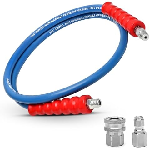 EAWONGEE Pressure Washer Whip Hose 5ft, 3/8” Hose Reel Connector for Power Washing Steel Wire Braided Rubber Jacket with Swivel Quick Connect, 3/8 Inch Non-Marking Pressure Washer Jumper Hose, 5000PSI Cover