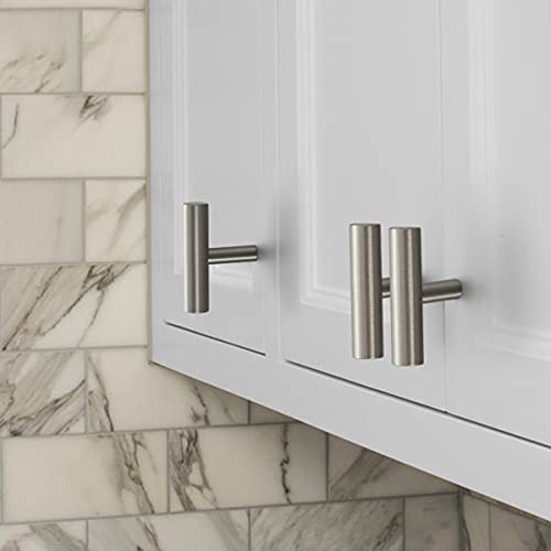 Image of Probrico (12 Pack Single Hole Cabinet Knobs 2 Inch Length, Euro Bar Brushed Nickel Bathroom Cupboard Pulls Kitchen Cabinet Handles Dresser Knobs