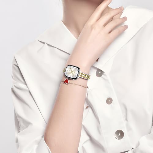 SOLOLUP Slim Metal Band Compatible With Apple Watch Bands for Women Series 11 10 9 8 7 6 5 4 3 SE 3/2/1,Thin Dressy Stainless Steel Strap Elegant Band for iWatch Bands 38mm 40mm 41mm 42mm,Silver-Gold - image 7