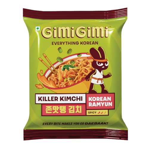 Image of GIMI GIMI - Killer Kimchi, 125g | Veg Korean Ramyun | Authentic Gochugaru Chillies | Thick & Bouncy Noodles
