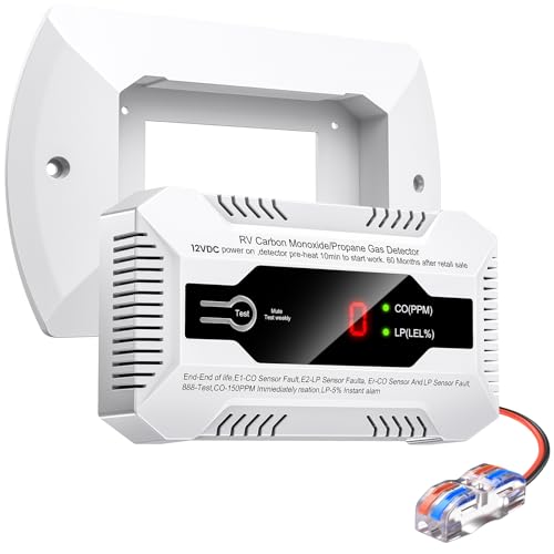 Nuleto RV Carbon Monoxide & Propane Gas Detector, 2 in 1 Dual CO/LP Gas Alarm with Separate LED Indicator Light, DC 12V with Bracket for Motorhome Travel Trailer, Motor Coach, Truck Camper, White