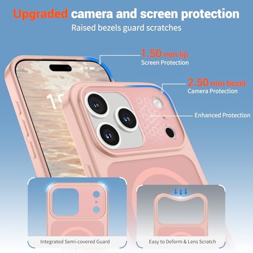 Image of SUPFINE Magnetic for iPhone 17 Pro Case Pink | (Compatible with MagSafe)(Military Grade Drop Protection)(Camera Protection)Translucent Matte Phone Cover