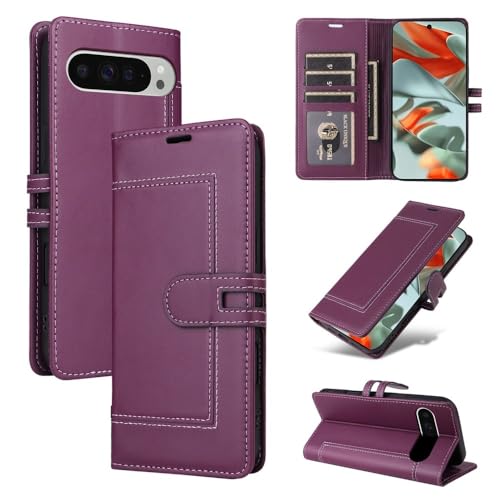 Étui portefeuille Google Pixel 9 5G en cuir violet avec clapet magnétique chic