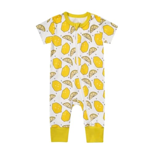 Image of Teach Leanbh Toddler Baby Boys Girls Footless Pajamas Cotton 2 Way Zipper Printing Short Sleeve Romper Sleep and Play