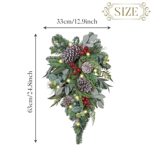 Valery Madelyn Pre-Lit Christmas Teardrop Swag for Decorating Outdoor, 24 Inch Red Brown Mailbox Swag Decoration with 20 LED Lights, Ball Ornaments for Front Door Stairway Window Shelf Xmas Decor by Valery Madelyn - Image 6