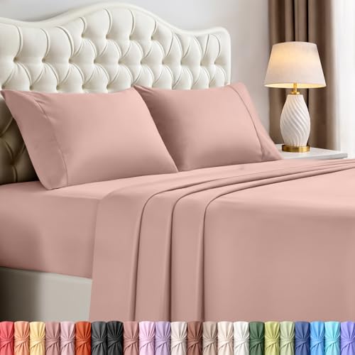 Image of Utopia Bedding Queen Size Sheet Set - 4 Piece Bed Sheets, Soft and Breathable Microfiber, Includes 1 Fitted Sheet, 1 Flat Sheet and 2 Pillowcases - Oeko Tex (Blush Pink)
