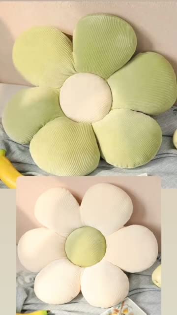 Flower Shaped Cute Pillow - Daisy Flower Floor Pillow Seating Cushion - Decorative Throw Plush Pillow Peach Chair Cushion Seating Cushion Daisy Floor Pillow - (Green & Cream) (60 cm, Green)