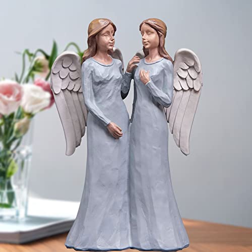 DurableDelights Zwei Schwesterfiguren, Geschenke, Schwesterstatuen und Figuren für Frauen, hellblaue Engelsstatue mit Flügeln, handbemalt für Heimdekoration, H 19 cm Cover
