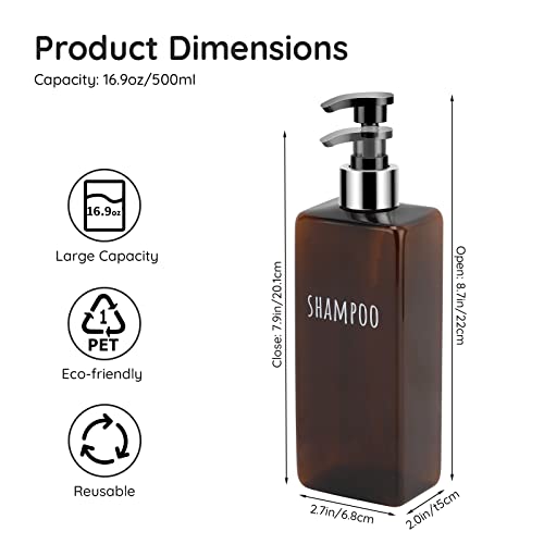 Image of Segbeauty Shampoo and Conditioner Dispenser, 3 Packs 16.9oz Refillable Bathroom Soap Dispenser Set, 500ml Plastic Square Shower Press Pump Bottles Liquid Lotion Dispenser for Kitchen Sink Amber