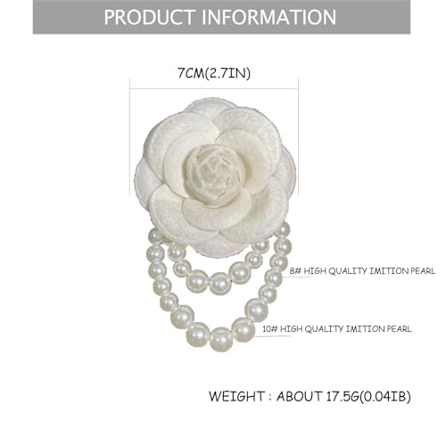 Image of Elegant Fabric Camellia Flower Brooch Pins for Women,Vintage Pearl Tassel Corsage Jewelry Brooches Dainty Lapel Pins Party Wedding Gifts