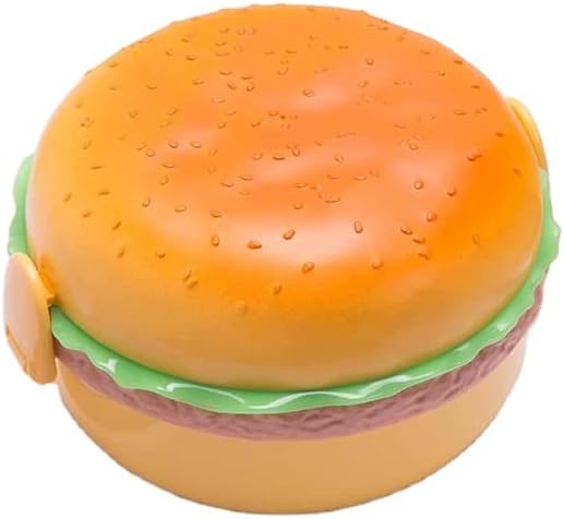 SQUICKLE Attractive Plastic Burger Shaped Plastic Lunch Box/Lunch Box with Compartments/School Tiffin Box for Boys & Girls/Food Container with Spoon