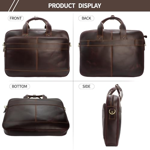 Image of Jack&Chris Full Grain Leather Briefcase for Men, Business Messenger Bag Laptop Bag Attache Case, Fits 15.6 Inch Laptop