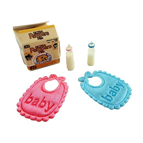 Dollhouse Miniature 1:12 Scale 5 Pc Diaper Box/bottles/bibs SET #G8052