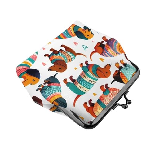 Pu Leather Buckle Coin Purse Colorful-Dachshunds-In-Sweaters Girls Kiss-Lock Change Purse Wallets3