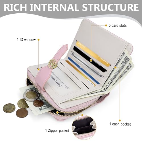 Womens Wallet Cute Small Wallets for Women Pink Coquette Minimalist Ladies Purse with Key Chain Wallet Bow Design Mini Kawaii Coin Purse with ID Window4