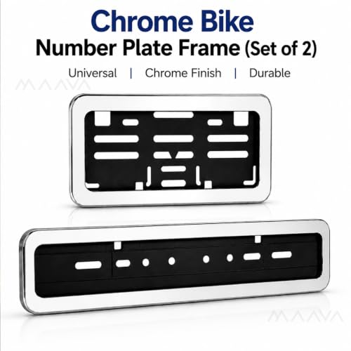 Image of Universal Chrome Number Plate Frame for Bikes & Scooters | Front & Rear Chrome Finish ABS Number Plate Holder Set | Rust & Corrosion Resistant No. Plate Frame | Heavy Duty | Chrome Finish