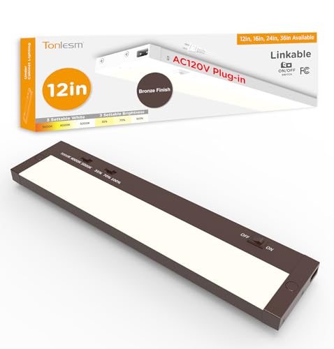 Image of Under Cabinet Lighting Plug in,7W 120V 3 Color 3000K /4000K /5000K,3 Brightness,Super Bright,Ultra Thin Under Counter Lights for Kitchen,Linkable LED Cabinet Light(12inch,Bronze,1Pack)